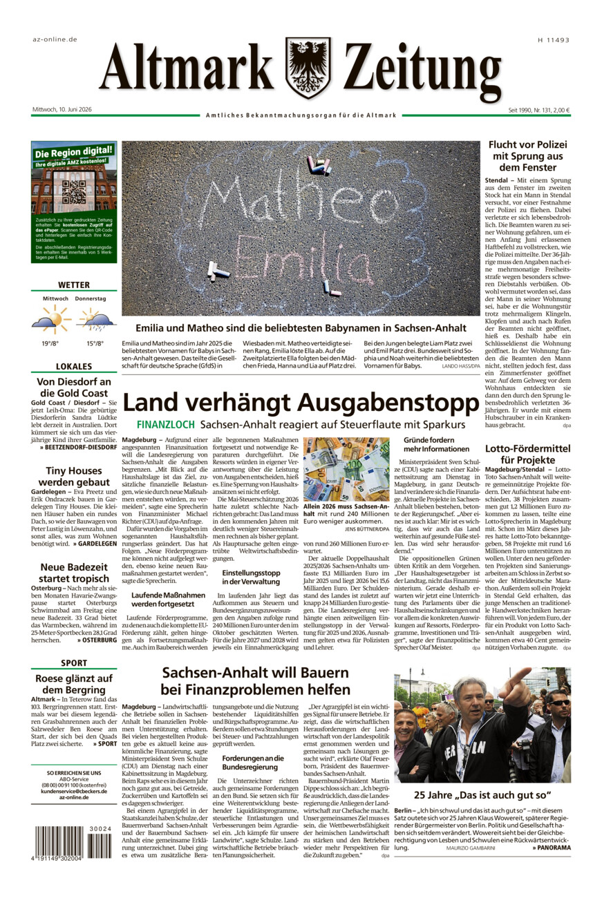 Altmark Zeitung vom Mittwoch, 10.06.2026