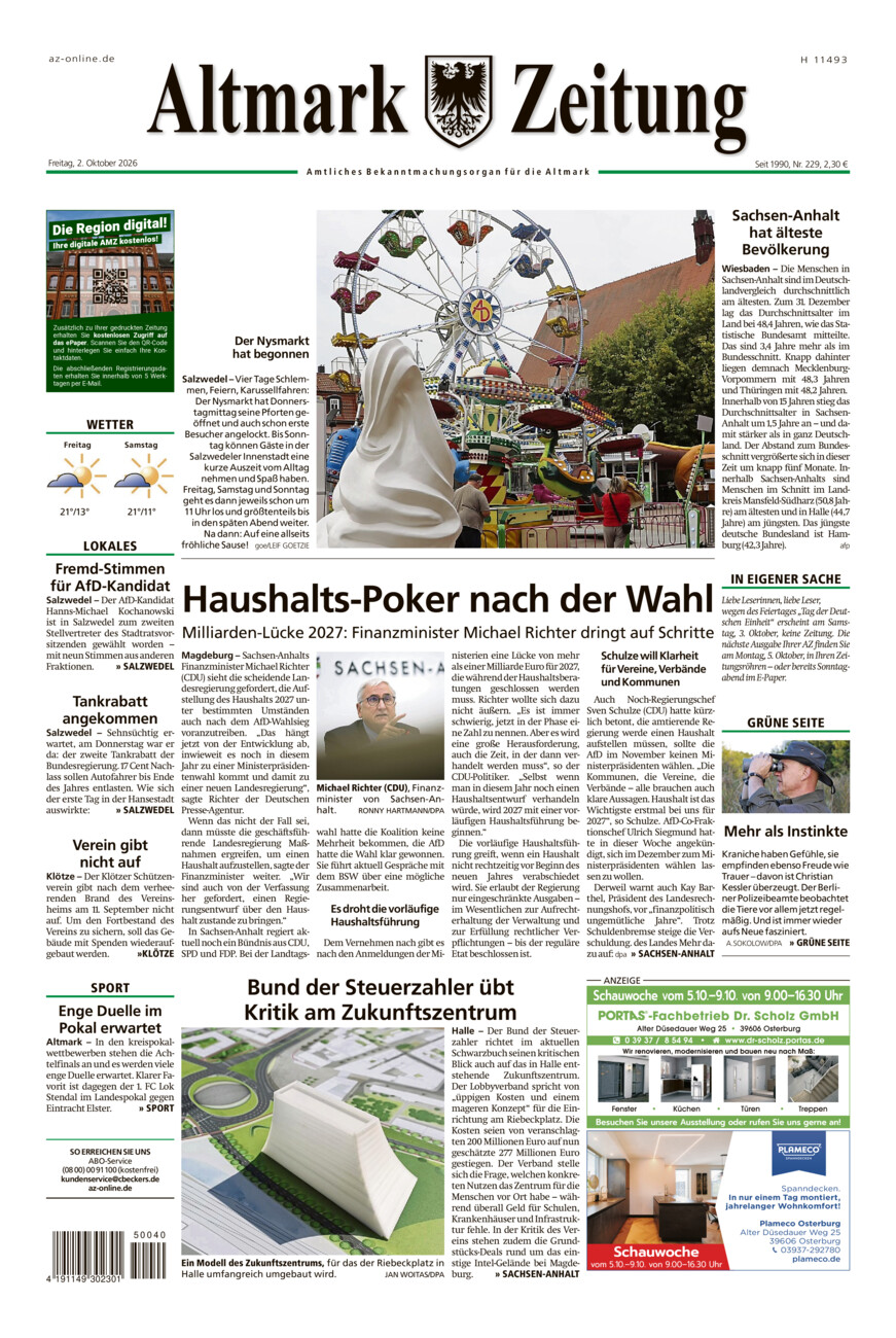 Altmark Zeitung vom Freitag, 02.10.2026