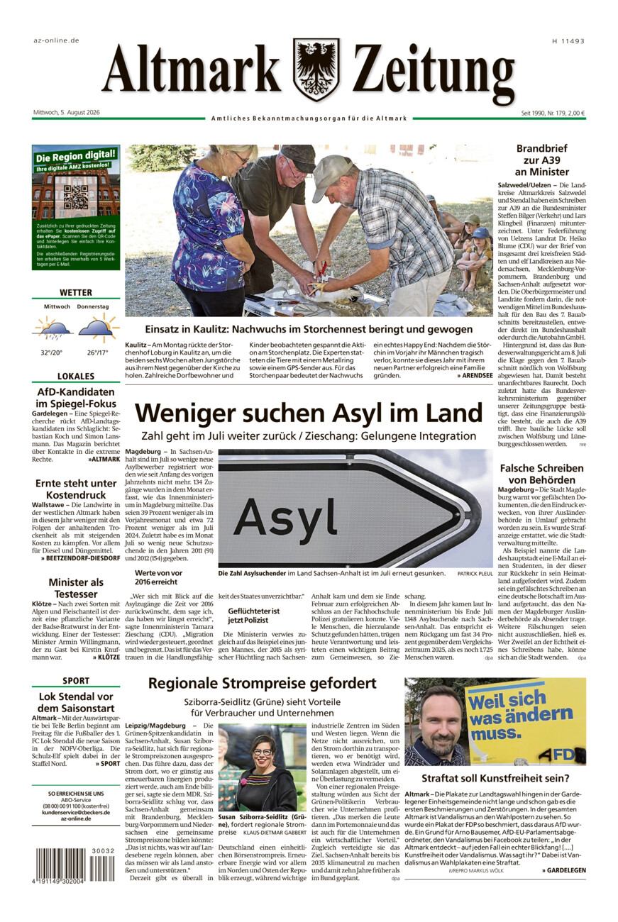Altmark Zeitung vom Mittwoch, 05.08.2026