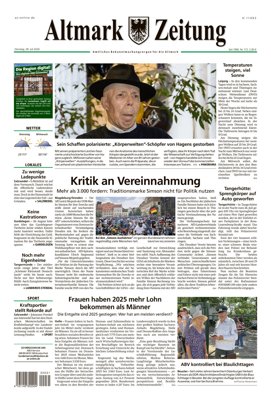 Altmark Zeitung vom Dienstag, 28.07.2026