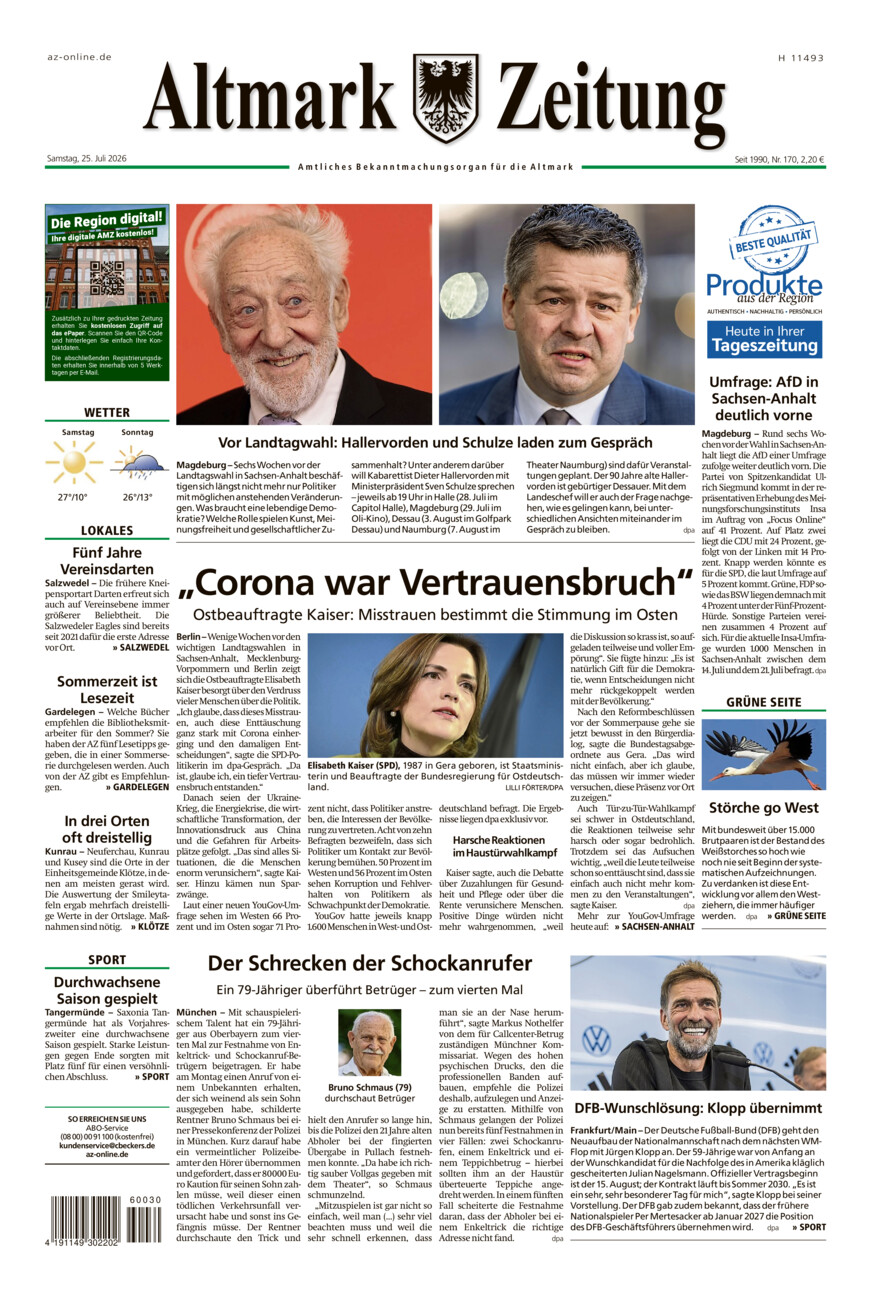 Altmark Zeitung vom Samstag, 25.07.2026