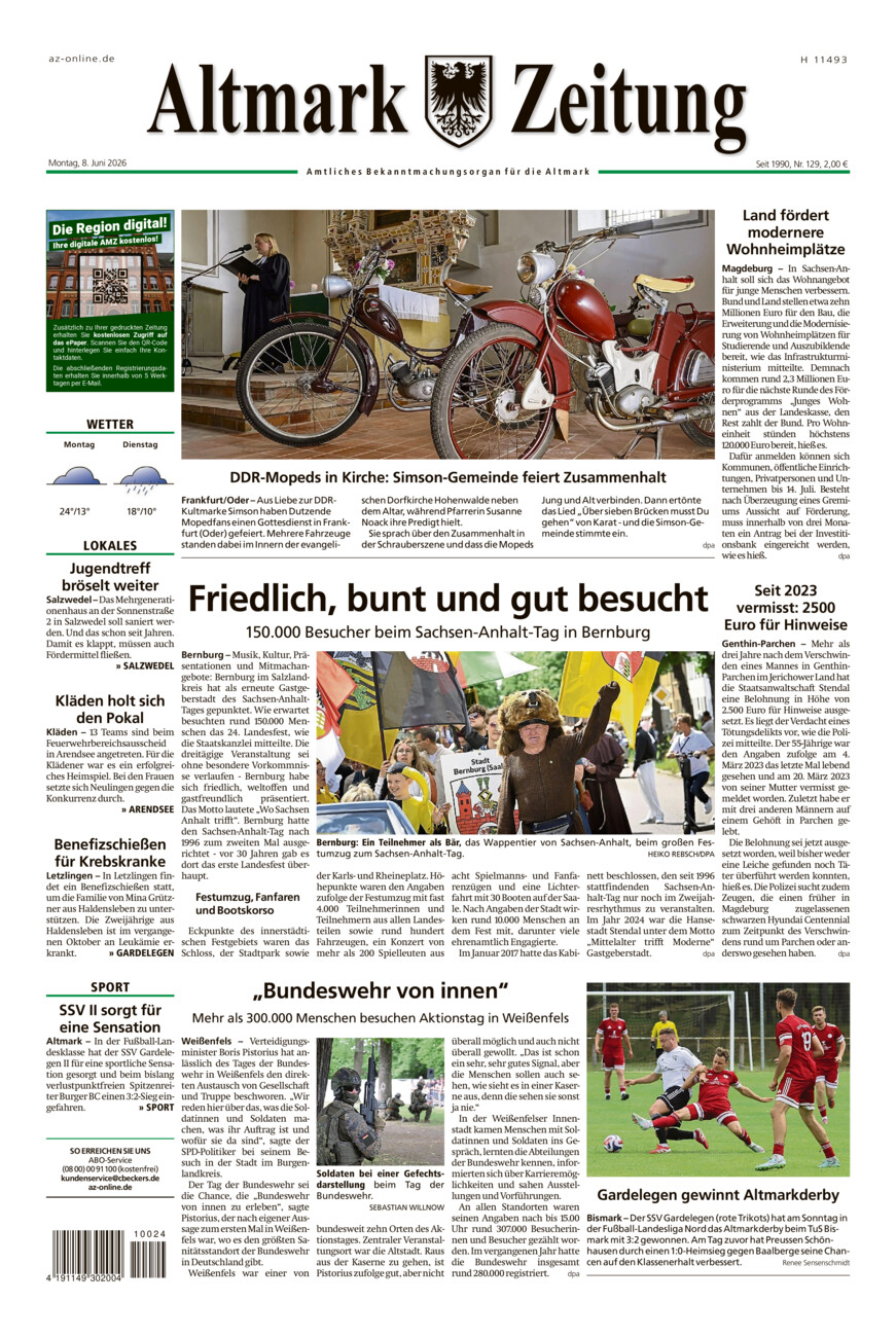 Altmark Zeitung vom Montag, 08.06.2026