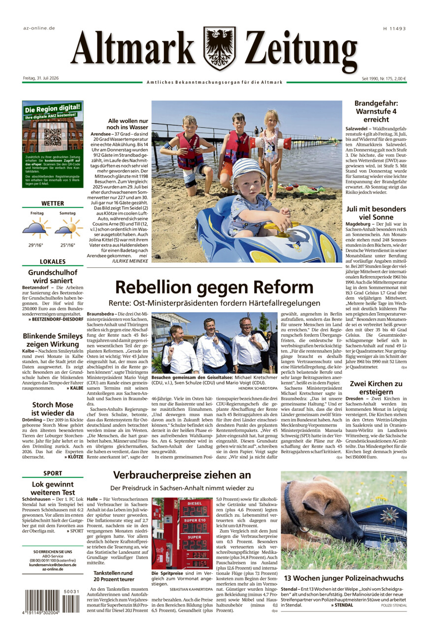 Altmark Zeitung vom Freitag, 31.07.2026