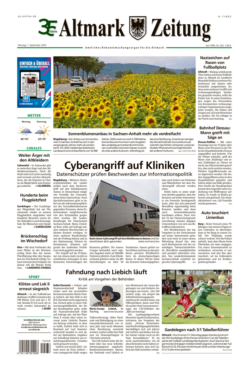 Altmark Zeitung vom Montag, 01.09.2025