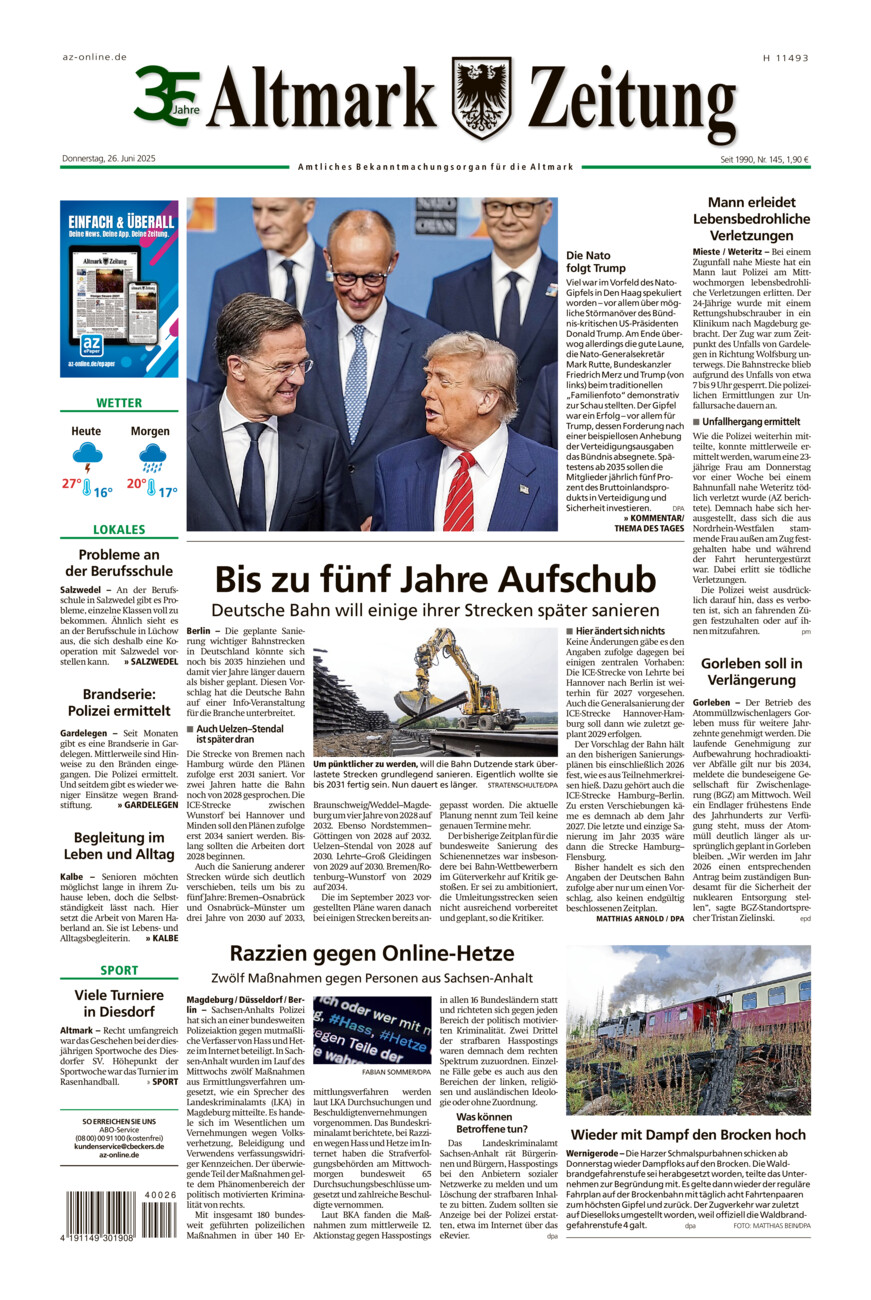 Altmark Zeitung vom Donnerstag, 26.06.2025