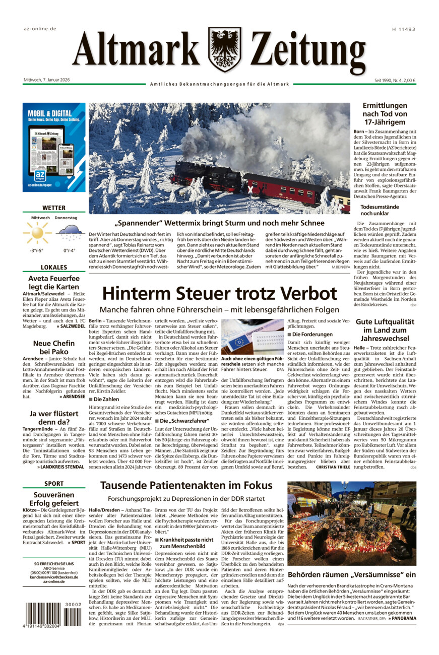 Altmark Zeitung vom Mittwoch, 07.01.2026