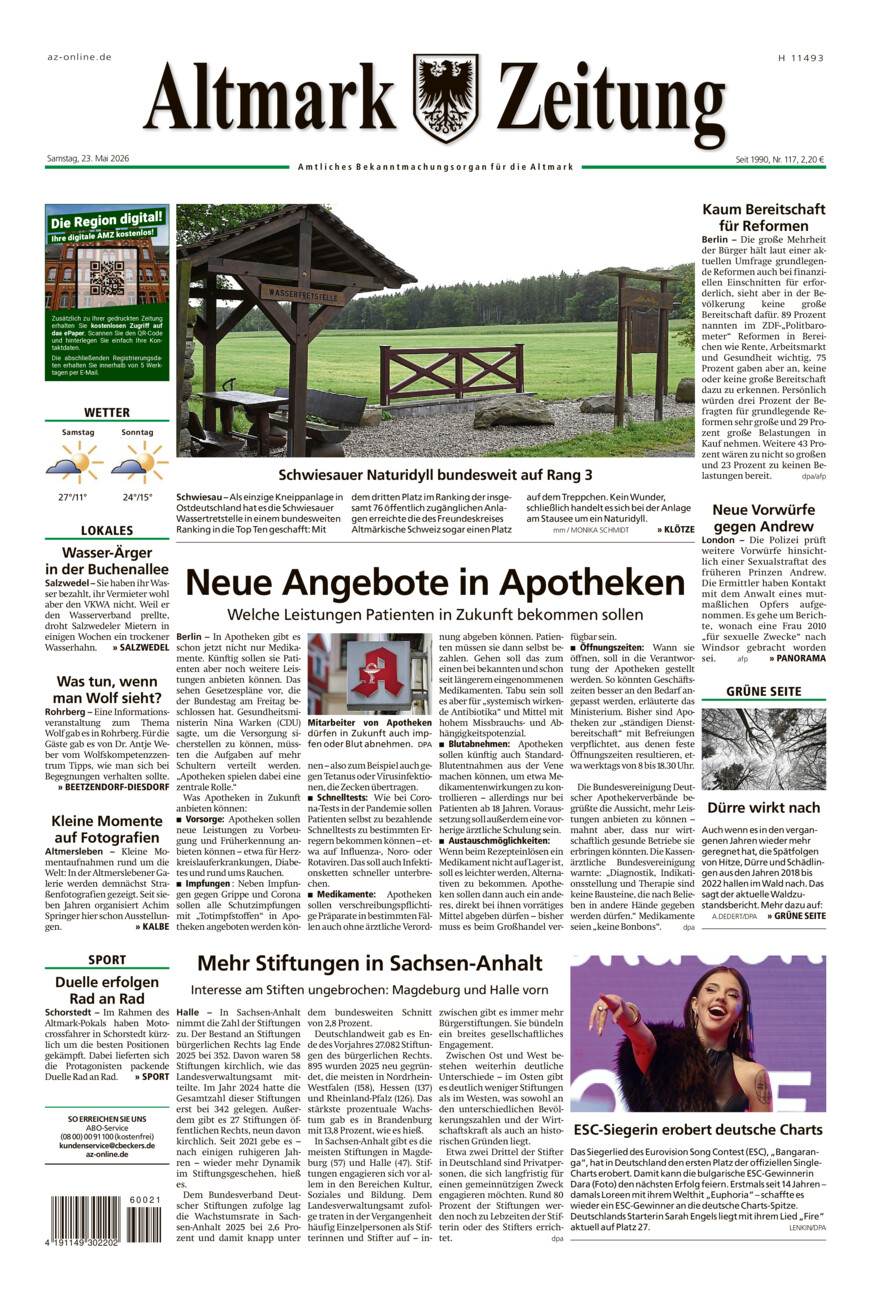 Altmark Zeitung vom Samstag, 23.05.2026