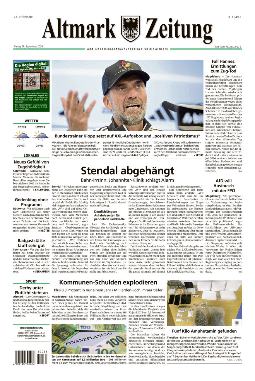 Altmark Zeitung vom Freitag, 18.09.2026